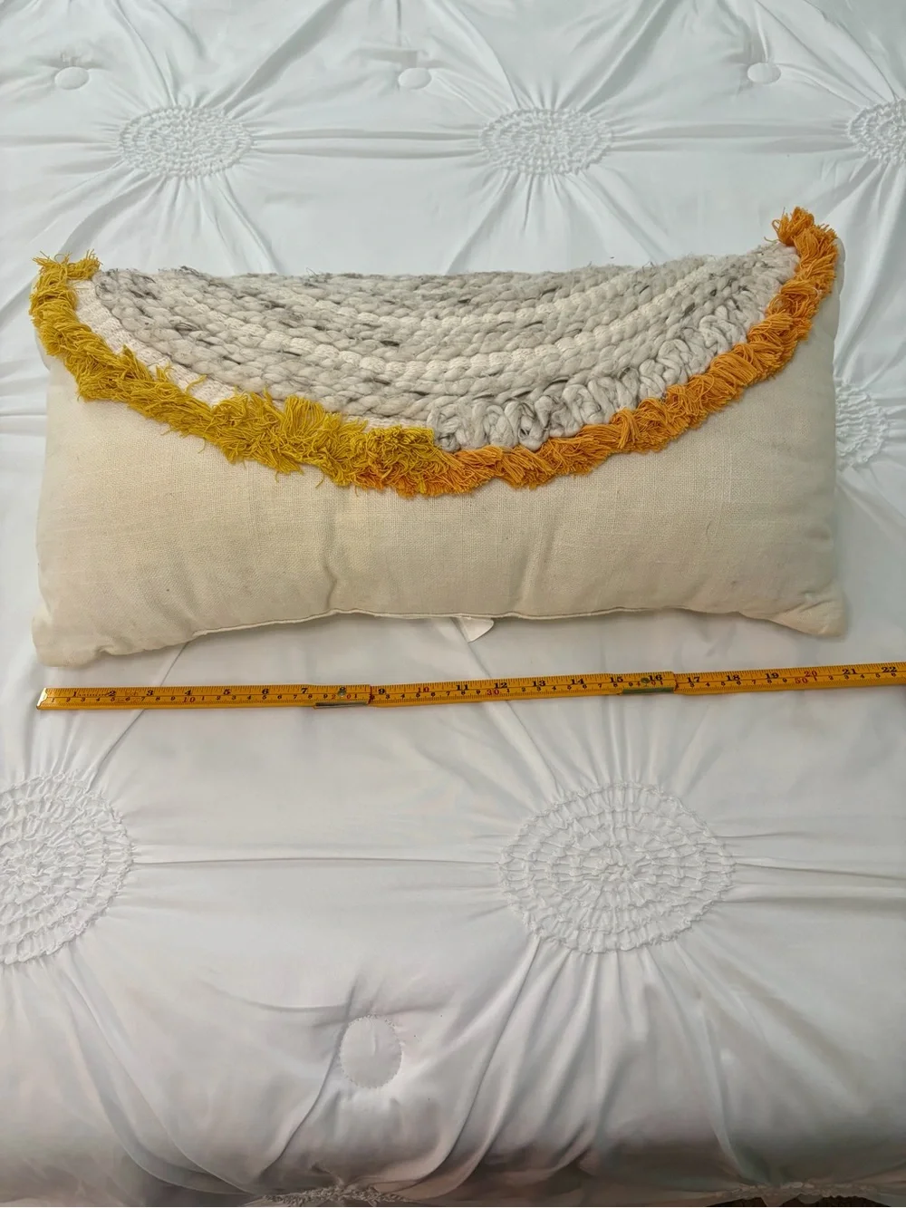 Opalhouse Bohemian Neutral Grey Gold & Yellow Fringe Accent Pillow 21 x 12